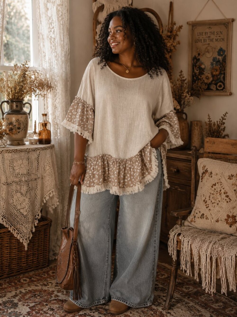 Umgee Oversized Linen Blend Boho Tunic Top